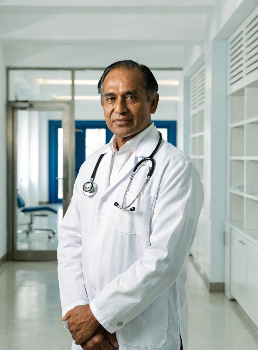 A doctor in a white coat and stethoscope