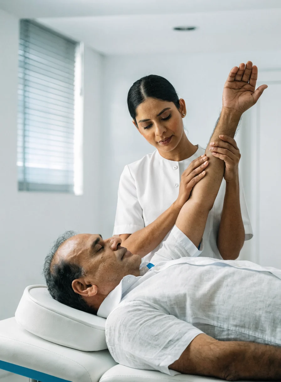 A physiotherapist guiding a rehabilitation exercise