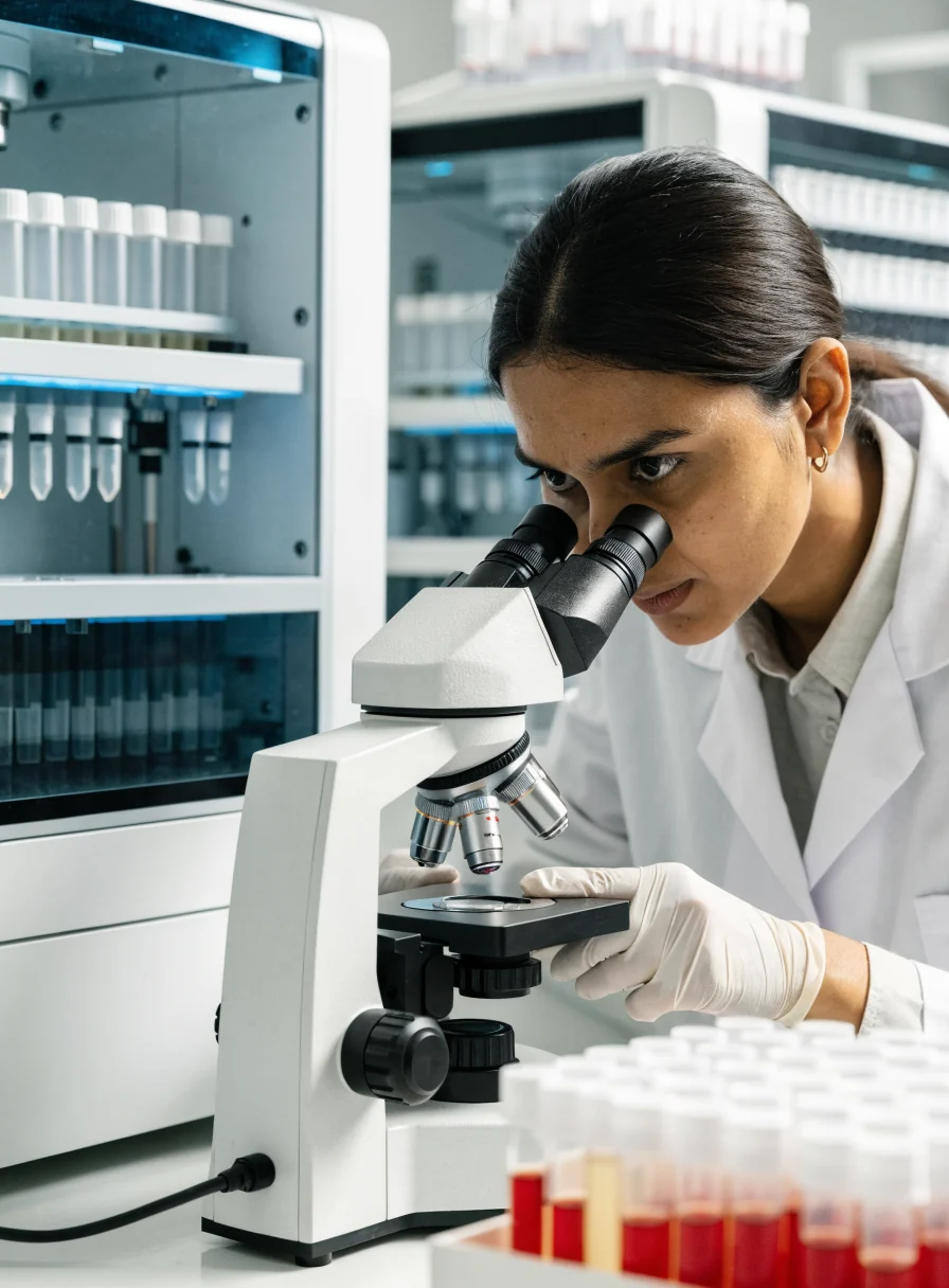 A pathology laboratory with analysers and samples
