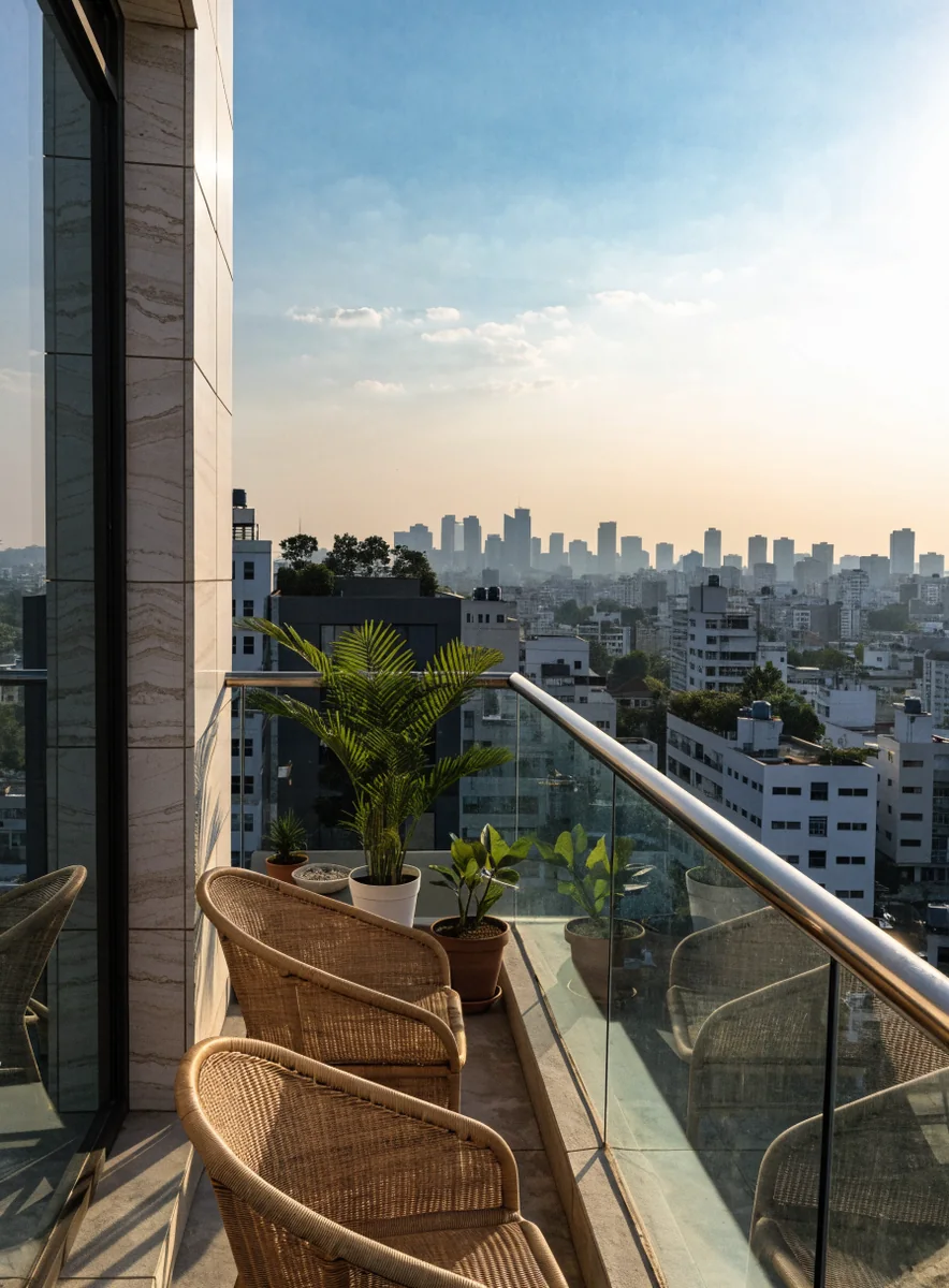 A balcony looking over the city