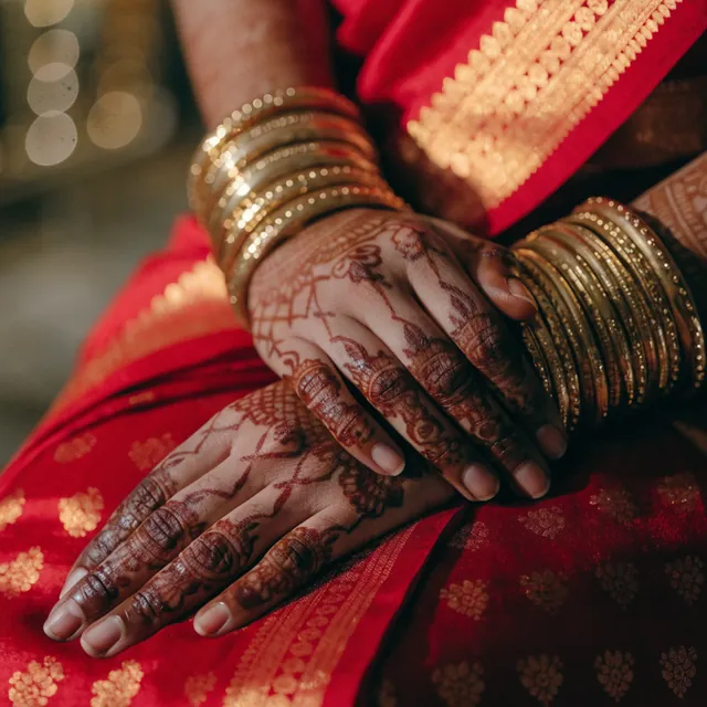 Fresh mehendi on a bride's hands