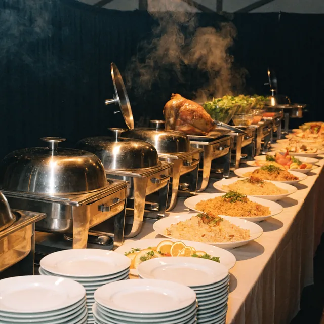 A buffet line set and untouched